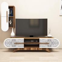 graikiniai riesutai - Kalune Design TV vienetas Defne - Walnut, Baltas - 4 nuotrauka