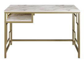 Rašomasis stalas Kalune Design 541, 75 cm, baltas/auksinės spalvos