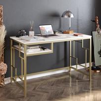 stalas 120 x 60 - Rašomasis stalas Kalune Design 541, 75 cm, baltas/auksinės spalvos - 3 nuotrauka