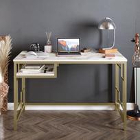 stalas 120 x 60 - Rašomasis stalas Kalune Design 541, 75 cm, baltas/auksinės spalvos - 4 nuotrauka