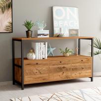 konsole staliukas juodas - Kalune Design Konsolė Nero Simela 3 Kapaklı Raflı Konsol - Walnut - 2 nuotrauka