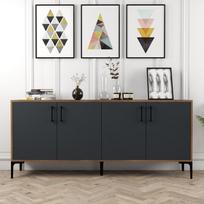 tv komoda - Kalune Design Konsolė Kiev - Walnut, Anthracite - 2 nuotrauka