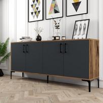 tv komoda - Kalune Design Konsolė Kiev - Walnut, Anthracite - 3 nuotrauka