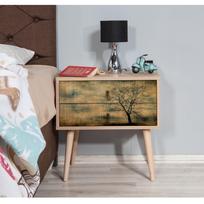 stalas 60 40 - Naktinis staliukas Kalune Design 863 (VIII), 61 cm, ąžuolo spalvos/tamsiai žalias - 5 nuotrauka