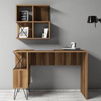 stalas knyga - Rašomasis stalas su lentyna Kalune Design 845 (III), rudas/juodas - 3 nuotrauka