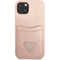 dekliukas iphone 13 mini - Guess "Saffiano Double Card Case iPhone 13 mini" Pink - 1 nuotrauka