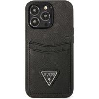 deklas iphone 13 guess - Guess "Saffiano Double Card Case iPhone 13 Pro" Black - 1 nuotrauka