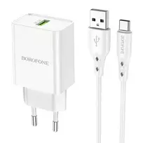 usb a usb c pakrovejas - Borofone BN5 telefono įkroviklis USB / 5V / 3A / 18W +, PCHBFNBORBN5WH - 1 nuotrauka
