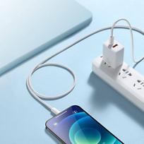 adapteriai is usb c i usb - Greito įkrovimo ir duomenų kabelis Baseus C tipas-iP 20W 1m, baltas - 4 nuotrauka