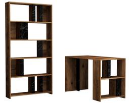 Kalune Design Studijų stalas ir knygų lentynos Lima - Walnut, Juodas Marble
