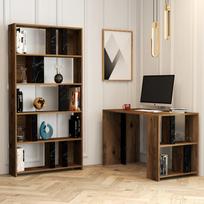 stalas knyga - Kalune Design Studijų stalas ir knygų lentynos Lima - Walnut, Juodas Marble - 2 nuotrauka