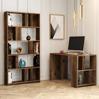stalas knyga - Kalune Design Studijų stalas ir knygų lentynos Lima - Walnut - 2 nuotrauka