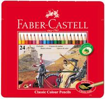 Spalvoti pieštukai Faber-Castell KNIGHTS metalinėje dėž., 24 sp.