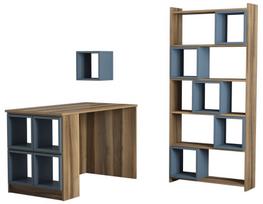Rašomasis stalas su lentyna Kalune Design 845 (II), rudas/mėlynas