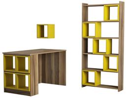 Rašomasis stalas su lentyna Kalune Design 845 (II), rudas/geltonas