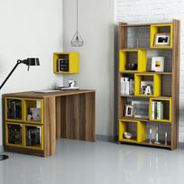 stalas knyga - Rašomasis stalas su lentyna Kalune Design 845 (II), rudas/geltonas - 2 nuotrauka