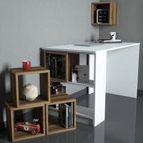 stalas knyga - Rašomasis stalas su lentyna Kalune Design 845 (II), baltas/rudas - 2 nuotrauka