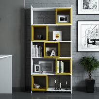 stalas knyga - Rašomasis stalas su lentyna Kalune Design 845 (II), baltas/geltonas - 3 nuotrauka