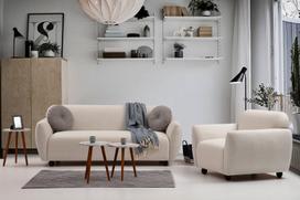 triviete sof - Kalune Design 3 vietų sofa Eddy - Kreminis - 4 nuotrauka