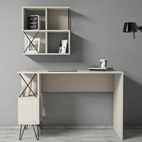 stalas knyga - Rašomasis stalas su lentyna Kalune Design 845 (III), juodas/smėlio spalvos - 3 nuotrauka