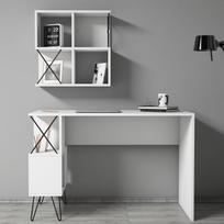 rasomasis stalas 90 cm - Rašomasis stalas su lentyna Kalune Design 845 (III), baltas/juodas - 3 nuotrauka