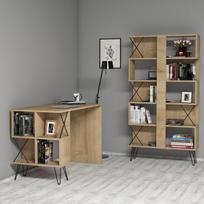 Rašomasis stalas su knygų lentyna Kalune Design 845 (IV), juodas/šviesiai rudas