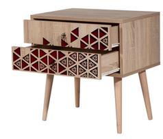 stalas 60 40 - Naktinis staliukas Kalune Design 869, 61 cm, ąžuolo/raudonos spalvos - 2 nuotrauka