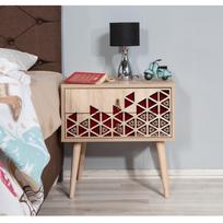stalas 60 40 - Naktinis staliukas Kalune Design 869, 61 cm, ąžuolo/raudonos spalvos - 5 nuotrauka