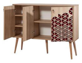 komoda 120 - Komoda Kalune Design 863 (VII), 120 cm, ąžuolo spalvos/raudona - 3 nuotrauka
