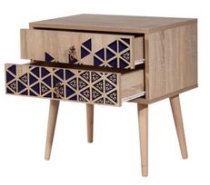 stalas 60 40 - Naktinis staliukas Kalune Design 869, 61 cm, ąžuolo/tamsiai mėlynos spalvos - 3 nuotrauka