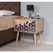 stalas 60 40 - Naktinis staliukas Kalune Design 869, 61 cm, ąžuolo/tamsiai mėlynos spalvos - 4 nuotrauka