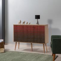 komoda 120 - Komoda Kalune Design 863 (VII), 120 cm, raudona/ąžuolo spalvos - 4 nuotrauka