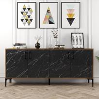 tv komoda 180 - Kalune Design Konsolė Kiev - Walnut, Juodas Marble - 2 nuotrauka