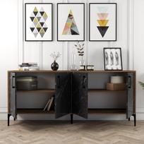 tv komoda 180 - Kalune Design Konsolė Kiev - Walnut, Juodas Marble - 3 nuotrauka