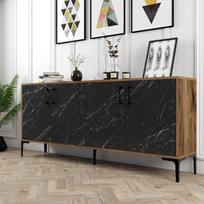 tv komoda 180 - Kalune Design Konsolė Kiev - Walnut, Juodas Marble - 4 nuotrauka