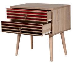 stalas 60 40 - Naktinis staliukas Kalune Design 869, 61 cm, ąžuolo/tamsiai raudonos spalvos - 3 nuotrauka