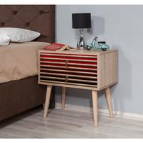stalas 60 40 - Naktinis staliukas Kalune Design 869, 61 cm, ąžuolo/tamsiai raudonos spalvos - 4 nuotrauka