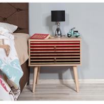 stalas 60 40 - Naktinis staliukas Kalune Design 869, 61 cm, ąžuolo/tamsiai raudonos spalvos - 5 nuotrauka