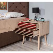 stalas 60 40 - Naktinis staliukas Kalune Design 869, 61 cm, ąžuolo/tamsiai raudonos spalvos - 6 nuotrauka