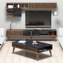 Kalune Design Svetainės baldų rinkinys Milan - Walnut, Juodas