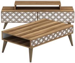 Kalune Design Svetainės baldų rinkinys City - Walnut, Baltas