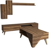 Svetainės baldų komplektas Kalune Design 845(II), tamsiai rudas