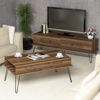 svetaines staliukas - Kalune Design Svetainės baldų rinkinys Ekol - Walnut - 2 nuotrauka