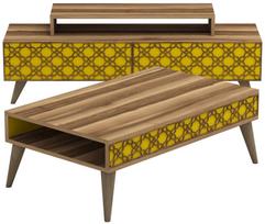 Kalune Design Svetainės baldų rinkinys City - Walnut, Geltona