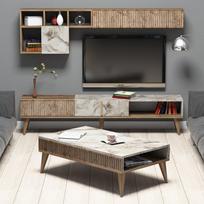 Kalune Design Svetainės baldų rinkinys Milan - Walnut, Baltas