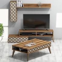 Kalune Design Svetainės baldų rinkinys Planet - Walnut, Kreminis