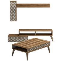 svetaines staliukas - Kalune Design Svetainės baldų rinkinys Planet - Walnut, Kreminis - 2 nuotrauka