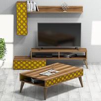 Kalune Design Svetainės baldų rinkinys Planet - Walnut, Geltona