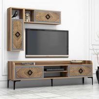 baldai - Svetainės baldų komplektas Kalune Design 845(III), tamsiai rudas/mėlynas - 2 nuotrauka