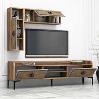 baldai - Svetainės baldų komplektas Kalune Design 845(III), tamsiai rudas/mėlynas - 6 nuotrauka